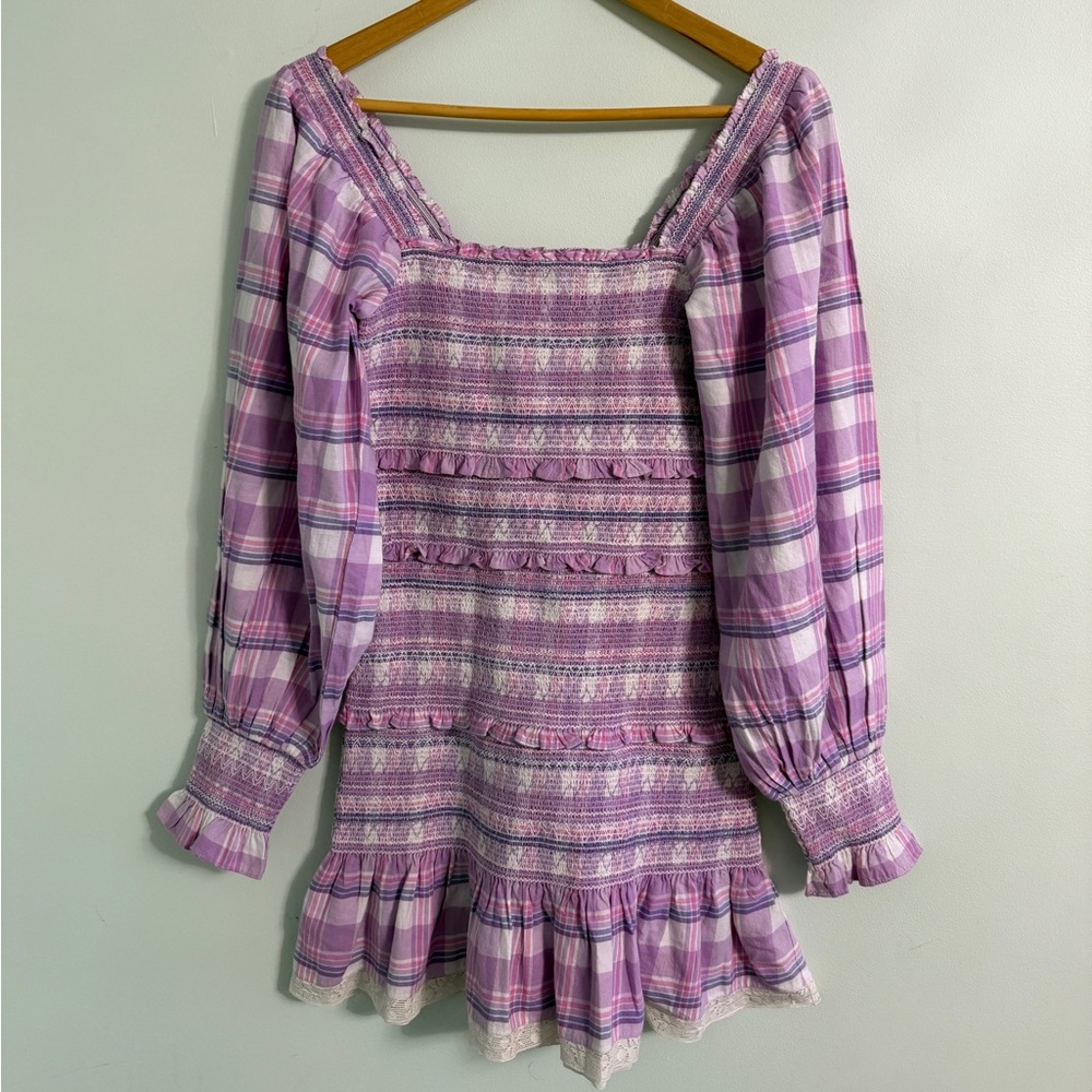 LoveShackFancy Stanley Plaid Mini Dress Small